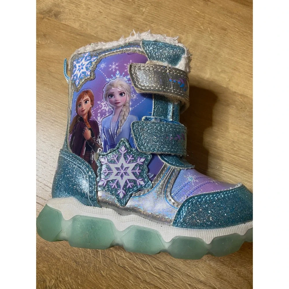 Disney Frozen 2 Elsa Anna Olaf Blue Glitter Winter Boots Kids Size 6